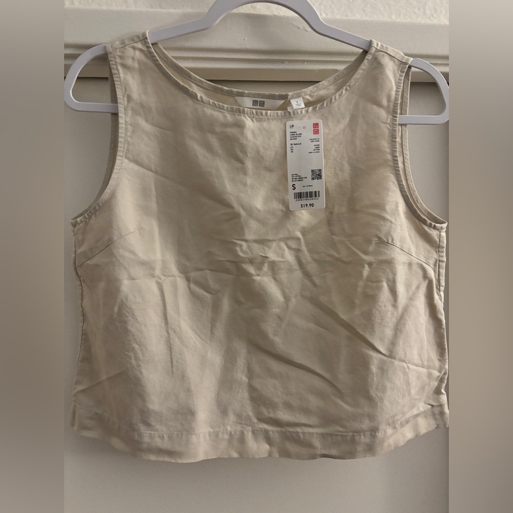 Uniqlo Women's Cream Beige Linen Bland  Tank Top NWT